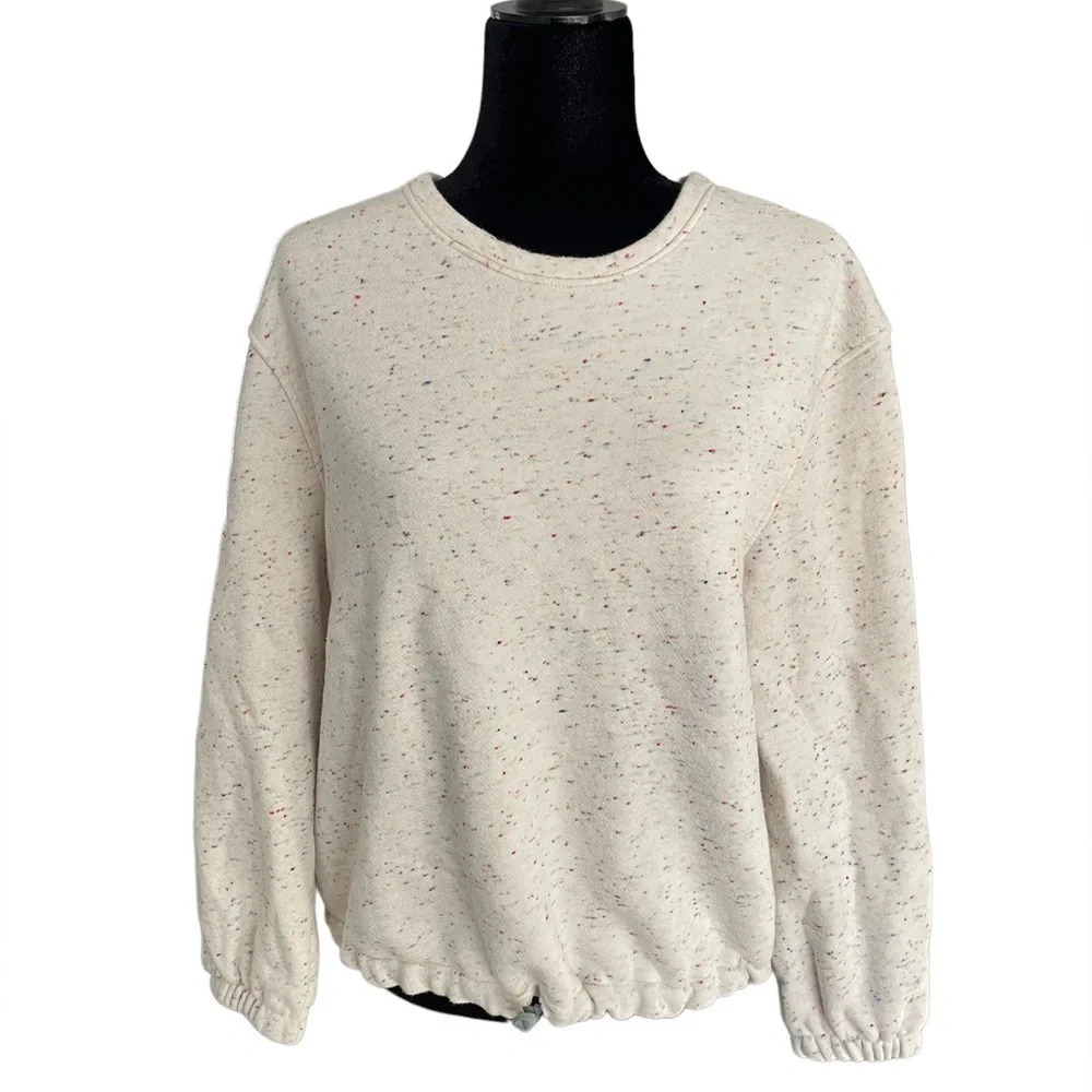 Roller Rabbit Cream Speckled Cropped Sweatshirt Woman’s Large Made in USA Cotton